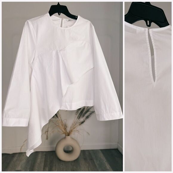 ZARA ASYMMETRIC POPLIN BLOUSE NWT - Picture 2 of 3
